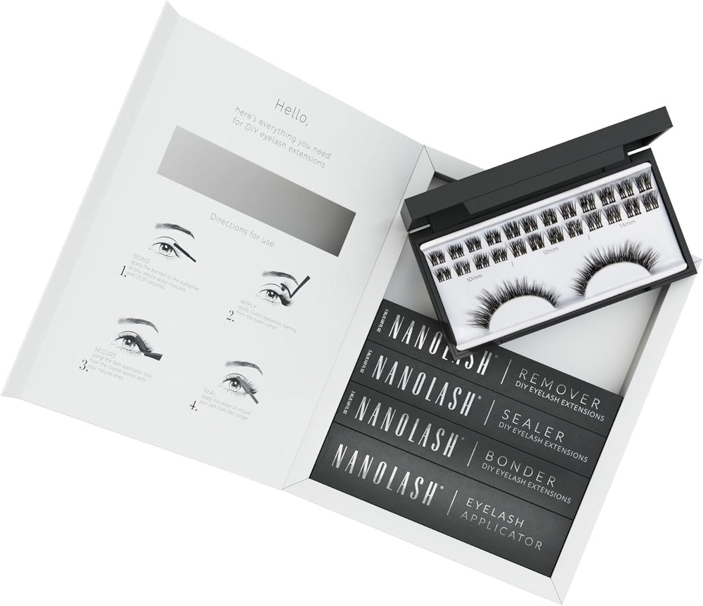 Nanolash DIY Eyelash Extensions Starter Kit - cluster lashes with bonder, sealer, remover, apllicator, home lash extensions kit (HEARTBREAKER) Main image