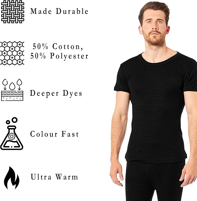 Heatwave® Pack of 2 Men's Thermal T Shirt, Warm Underwear Baselayer, S M L XL XXL Thermals - Thermal Sets - British D'sire