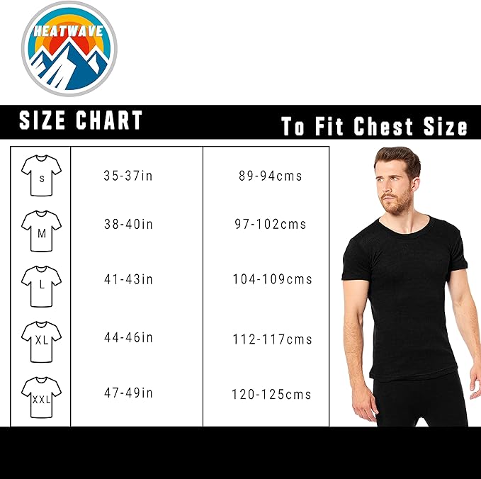 Heatwave® Pack of 2 Men's Thermal T Shirt, Warm Underwear Baselayer, S M L XL XXL Thermals - Thermal Sets - British D'sire