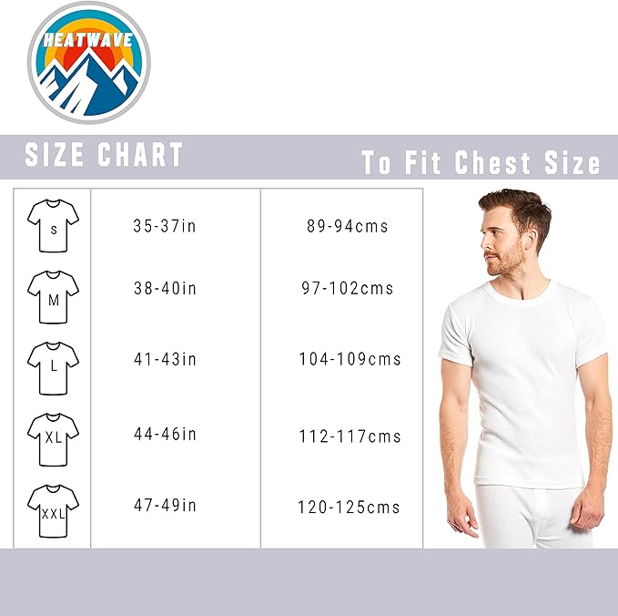Heatwave® Pack of 2 Men's Thermal T Shirt, Warm Underwear Baselayer, S M L XL XXL Thermals - Thermal Sets - British D'sire