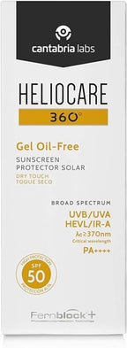 Heliocare 360 Oil-Free Gel SPF 50 50ml / Sunscreen For Face/Daily UVA UVB Visible light Infrared-A Anti-Ageing Sun Protection/Combination Oily and Normal Skin/Matte Finish - British D'sire