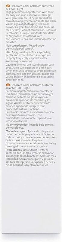 Heliocare Gelcream Colour Light SPF 50 50ml / Sun Cream For Face / Daily UVA UVB Anti-Ageing Sunscreen Protection / Suits All Skin Types / Natural-looking Foundation Coverage - British D'sire