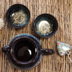 Herbal Black Glaze Teapot Set - Pot & Two Cups - Herbal Teapot Set - British D'sire