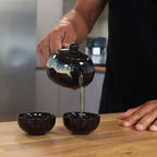 Herbal Black Glaze Teapot Set - Pot & Two Cups - Herbal Teapot Set - British D'sire