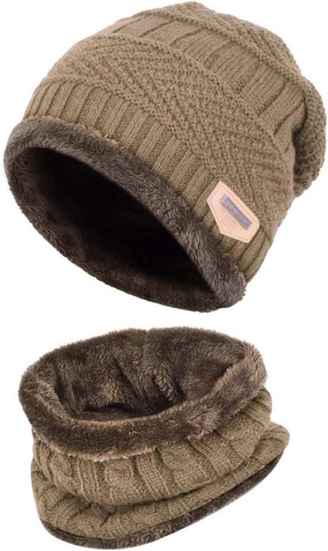 HIDARLING Kids Warm Knitted Beanie Hat and Circle Scarf Set Fleece Liner Skull Cap - Kids Beanie - British D'sire