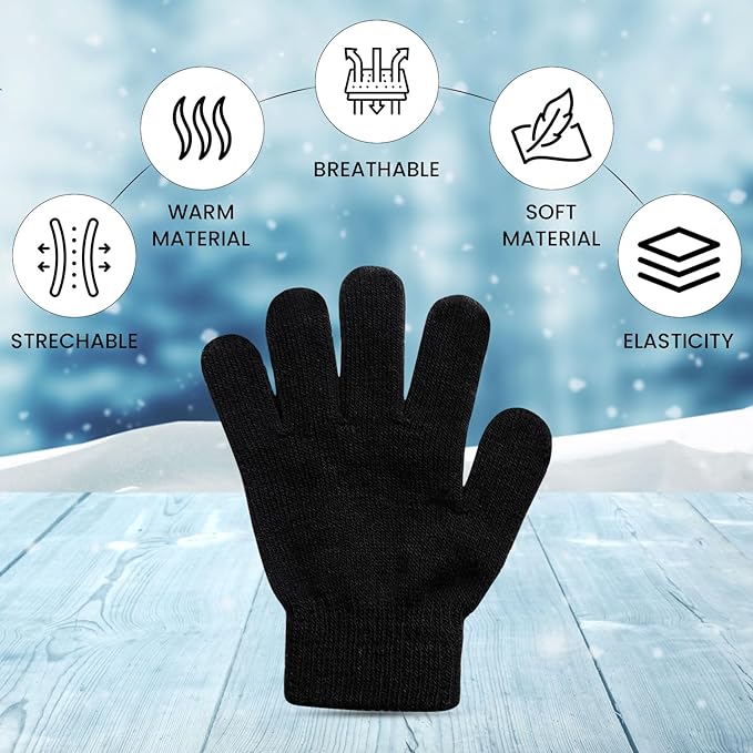 HiFEN® 12 Pairs Kids Magic Gloves Stretchy Winter Warm Magic Gloves kids Full Finger Thermal Gloves Kids For Boys Girls One Size - British D'sire