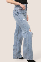 High Rise Distressed Boyfriend Jeans – Vintage Wash | Relaxed Fit Denim - Jeans - British D'sire