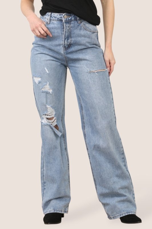 High Rise Distressed Boyfriend Jeans – Vintage Wash | Relaxed Fit Denim Secondary image