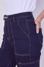 High Waist Cargo Skinny Jeans – Dark Indigo | 6 Pocket Stretch Denim - Jeans - British D'sire