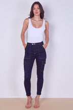 High Waist Cargo Skinny Jeans – Dark Indigo | 6 Pocket Stretch Denim - Jeans - British D'sire