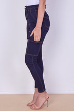 High Waist Cargo Skinny Jeans – Dark Indigo | 6 Pocket Stretch Denim - Jeans - British D'sire