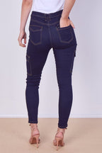 High Waist Cargo Skinny Jeans – Dark Indigo | 6 Pocket Stretch Denim - Jeans - British D'sire