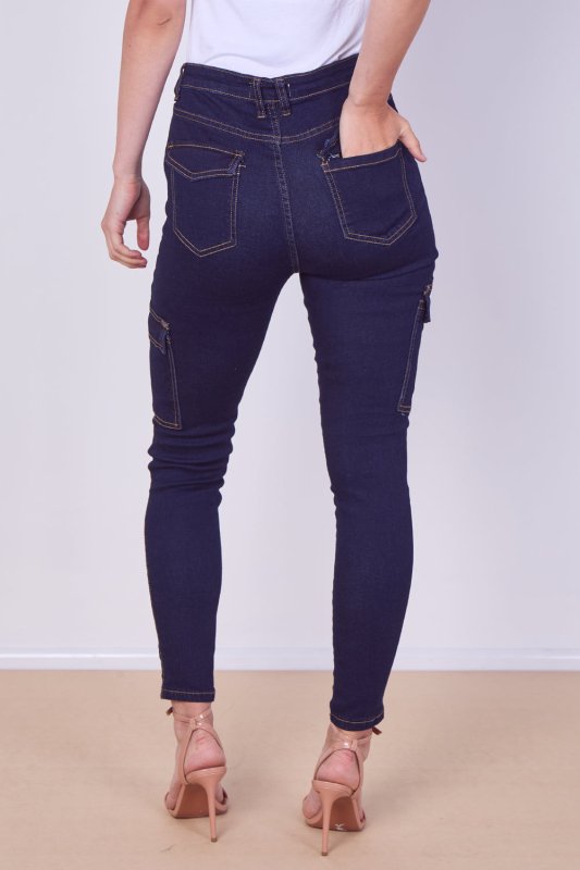 High Waist Cargo Skinny Jeans – Dark Indigo | 6 Pocket Stretch Denim - Jeans - British D'sire