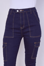 High Waist Cargo Skinny Jeans – Dark Indigo | 6 Pocket Stretch Denim - Jeans - British D'sire