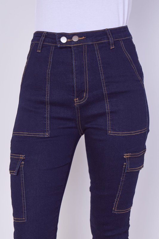 High Waist Cargo Skinny Jeans – Dark Indigo | 6 Pocket Stretch Denim - Jeans - British D'sire
