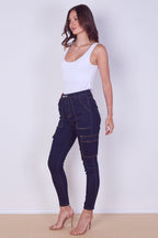 High Waist Cargo Skinny Jeans – Dark Indigo | 6 Pocket Stretch Denim - Jeans - British D'sire