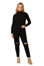 High - Waisted Distressed Mom Jeans – Black - Jeans - British D'sire