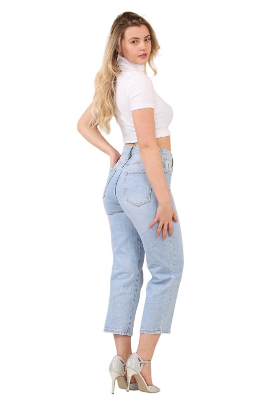 High - Waisted Mid Wash Cropped Jeans – Women’s Relaxed Straight - Leg Denim Trousers - Jeans - British D'sire