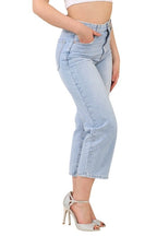 High - Waisted Mid Wash Cropped Jeans – Women’s Relaxed Straight - Leg Denim Trousers - Jeans - British D'sire