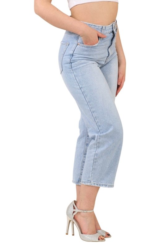 High - Waisted Mid Wash Cropped Jeans – Women’s Relaxed Straight - Leg Denim Trousers - Jeans - British D'sire