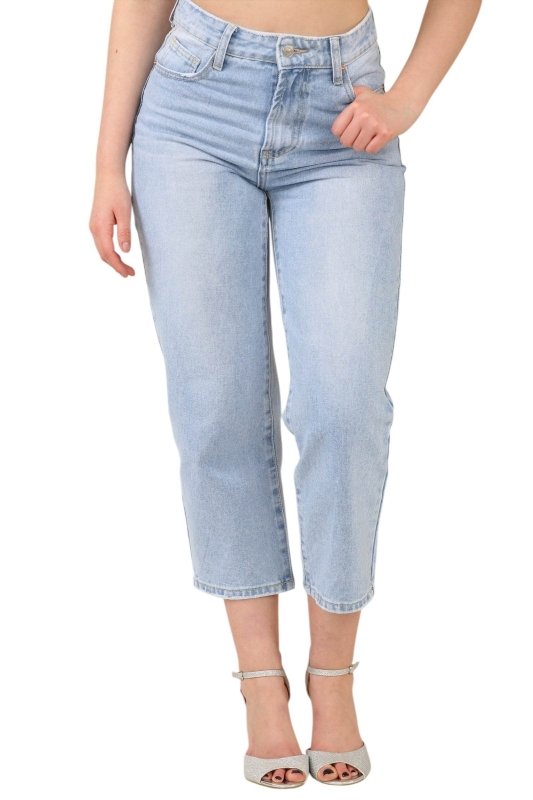 High - Waisted Mid Wash Cropped Jeans – Women’s Relaxed Straight - Leg Denim Trousers - Jeans - British D'sire