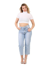 High - Waisted Mid Wash Cropped Jeans – Women’s Relaxed Straight - Leg Denim Trousers - Jeans - British D'sire
