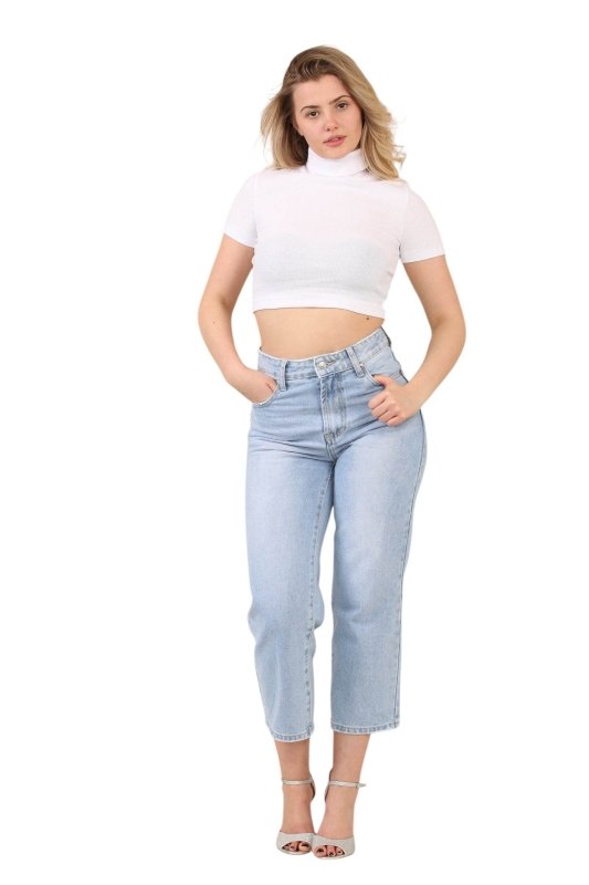 High - Waisted Mid Wash Cropped Jeans – Women’s Relaxed Straight - Leg Denim Trousers - Jeans - British D'sire