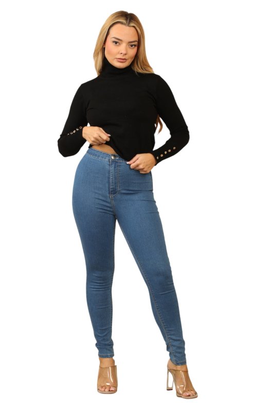 High - Waisted Skinny Jeans – Classic Blue Wash - Jeans - British D'sire