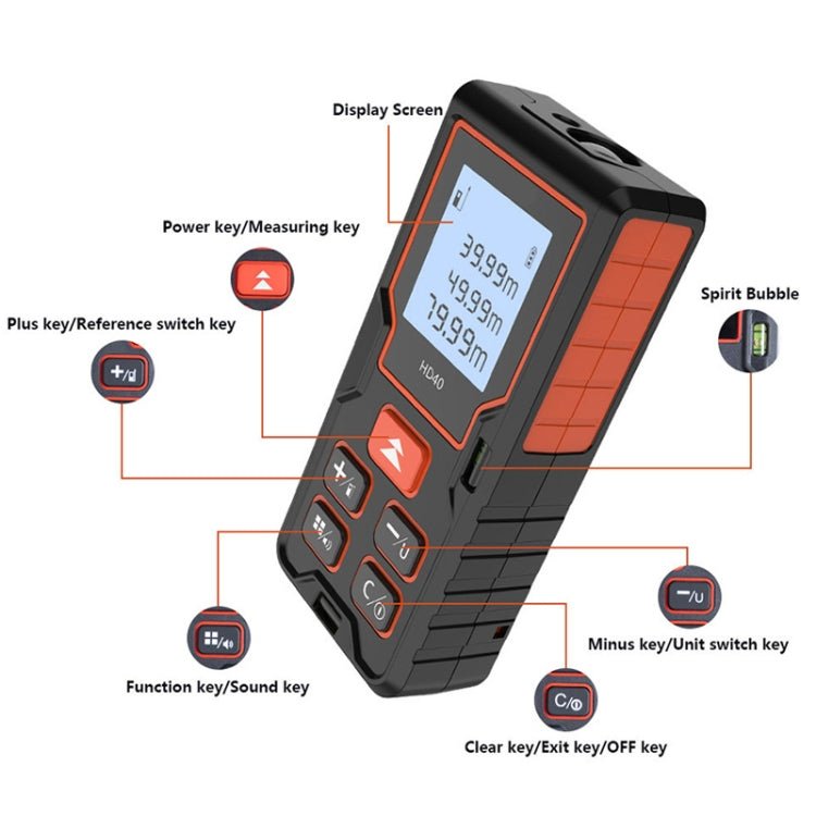 HILDA HD40 High Accuracy Laser Rangefinder Laser Electronics Ruler - British D'sire