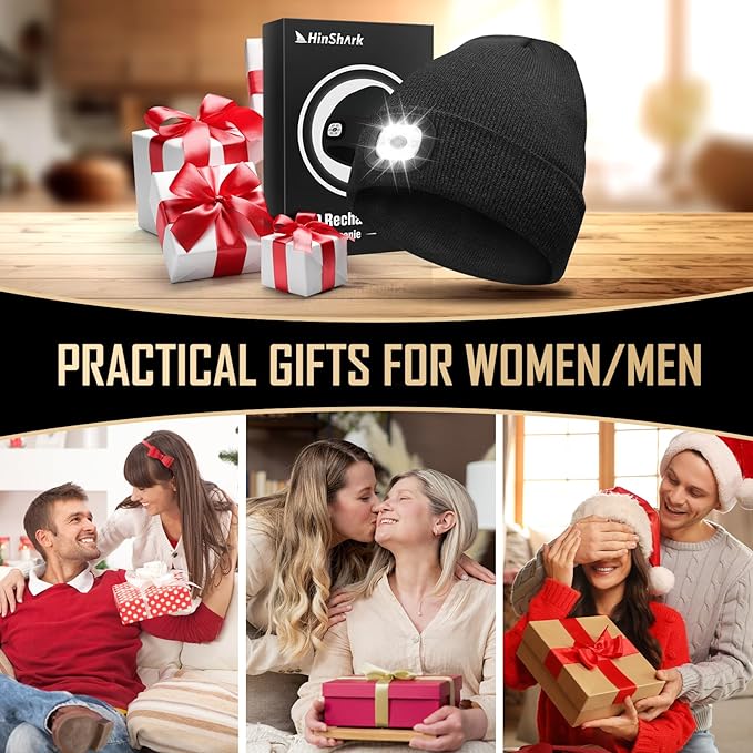Hinshark Gifts for Men, Stocking Fillers , Beanie Hat  with LED Light , Rechargeable Mens Beanie Hat Secret Santa Gifts for Men, Men Birthday Gifts Secondary image
