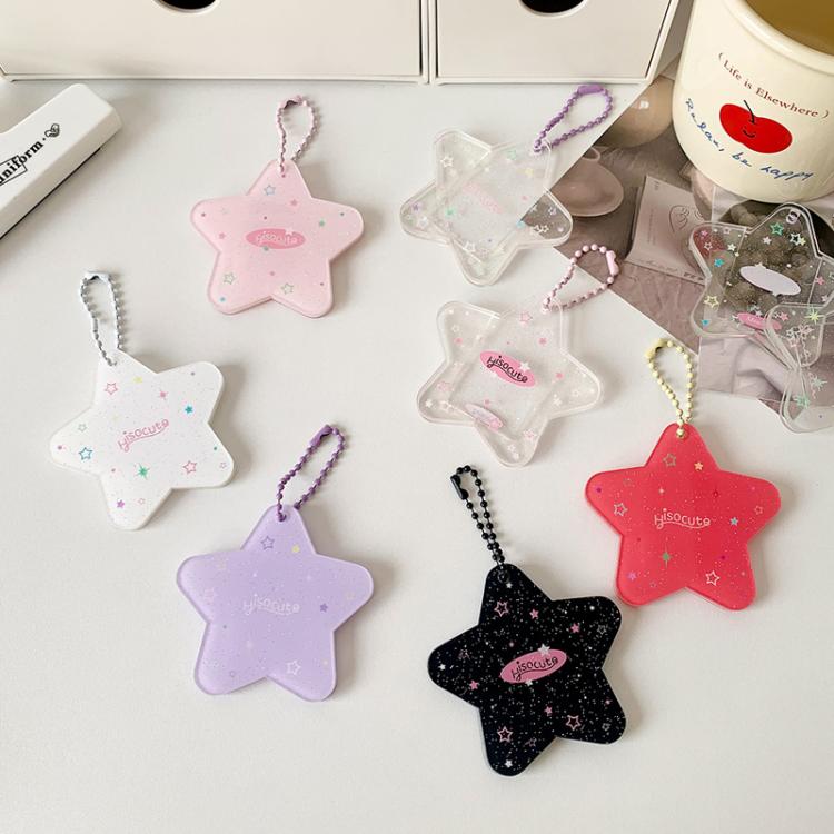 Hisocute Cartoon Pentagram 1 Inch Photo Frame Pendant Students Keychain Chasing Star Card Holder Pendant(Black Stars) - British D'sire