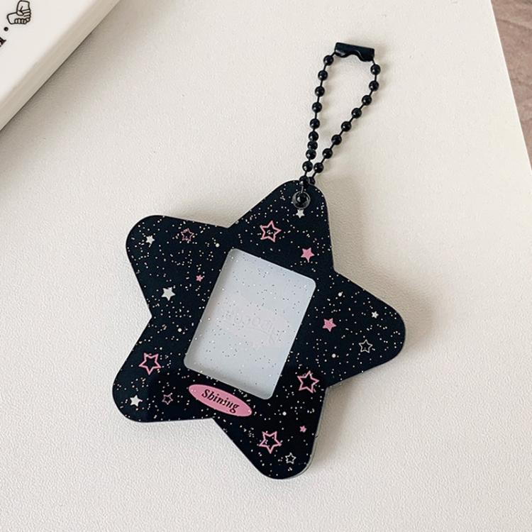 Hisocute Cartoon Pentagram 1 Inch Photo Frame Pendant Students Keychain Chasing Star Card Holder Pendant(Black Stars) - British D'sire Main image