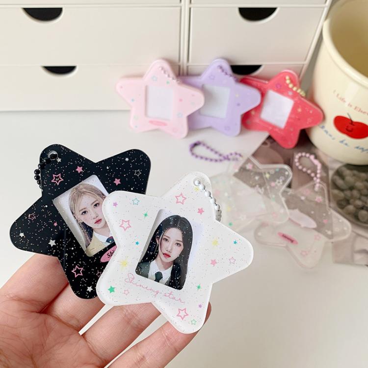 Hisocute Cartoon Pentagram 1 Inch Photo Frame Pendant Students Keychain Chasing Star Card Holder Pendant(Black Stars) Secondary image