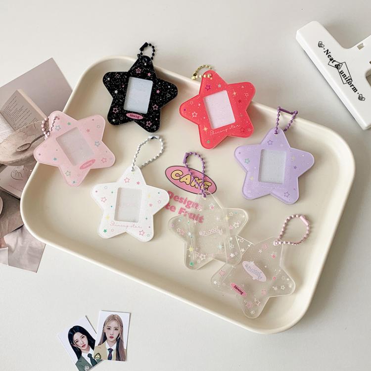 Hisocute Cartoon Pentagram 1 Inch Photo Frame Pendant Students Keychain Chasing Star Card Holder Pendant(Black Stars) - British D'sire