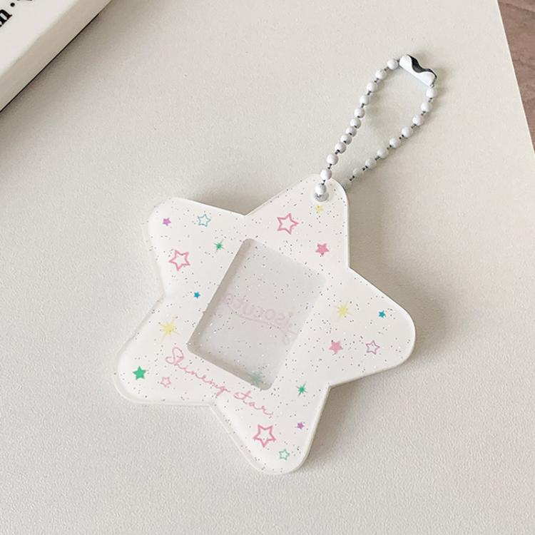 Hisocute Cartoon Pentagram 1 Inch Photo Frame Pendant Students Keychain Chasing Star Card Holder Pendant(White Stars) - British D'sire Main image