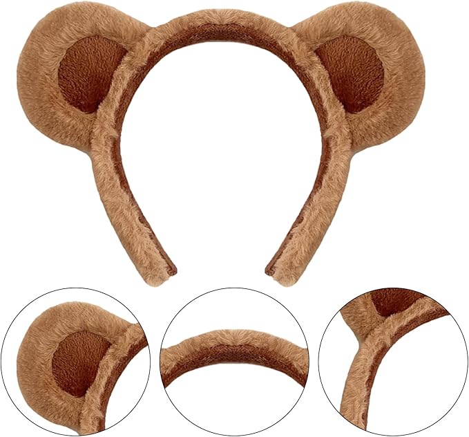 HIXNUG 3Pcs Bear Ears Headband Brown Plush Animal Hair Hoops Cute Alice Headband Animal Party Costume Accessories for Adult Kids Secondary image