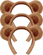 HIXNUG 3Pcs Bear Ears Headband Brown Plush Animal Hair Hoops Cute Alice Headband Animal Party Costume Accessories for Adult Kids - Headbands - British D'sire