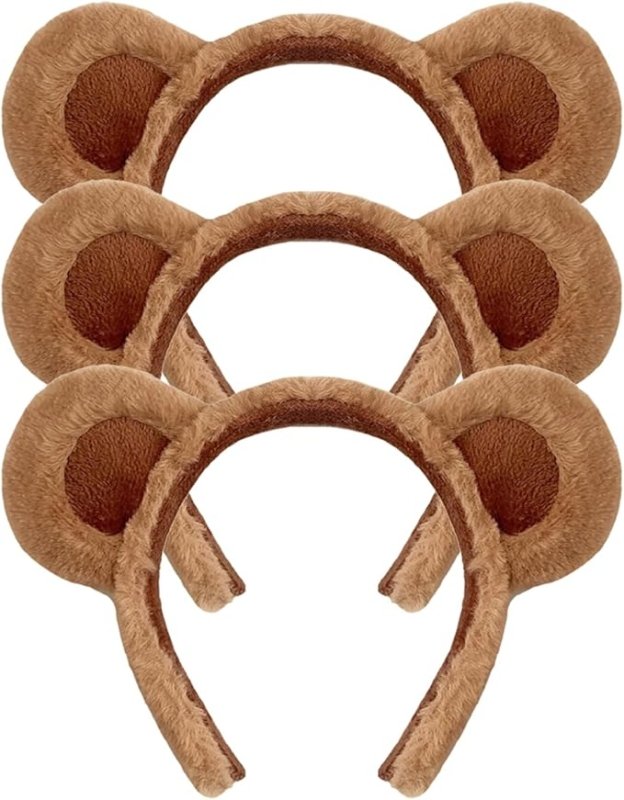HIXNUG 3Pcs Bear Ears Headband Brown Plush Animal Hair Hoops Cute Alice Headband Animal Party Costume Accessories for Adult Kids - Headbands - British D'sire