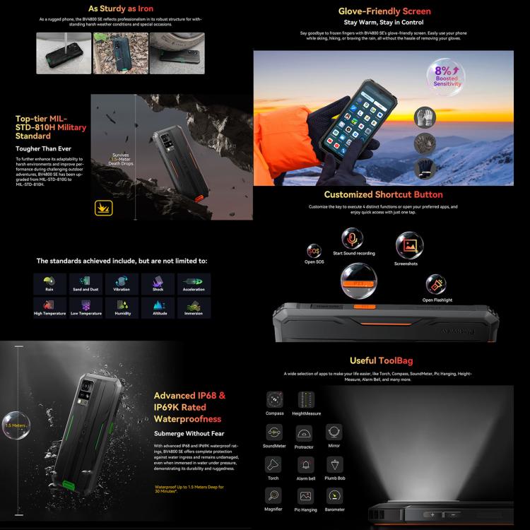 [HK Warehouse] Blackview BV4800 SE Rugged Phone, 4GB+64GB, 6.56 inch Android 15 UMS9320E T615 Octa Core, Network: 4G, OTG, NFC (Black) - British D'sire