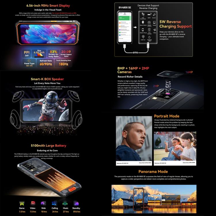 [HK Warehouse] Blackview BV4800 SE Rugged Phone, 4GB+64GB, 6.56 inch Android 15 UMS9320E T615 Octa Core, Network: 4G, OTG, NFC (Black) - British D'sire