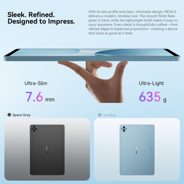 [HK Warehouse] Blackview MEGA 5 Tablet PC, 8GB+256GB, 12.2 inch Android 16 Unisoc T7300 Octa Core, Network: 4G, Global Version with Google Play (Grey) - British D'sire