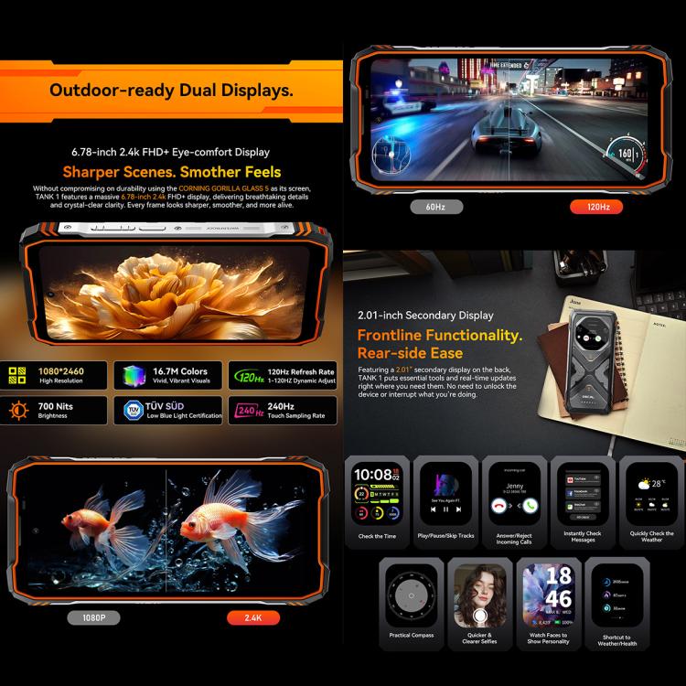 [HK Warehouse] Blackview Oscal TANK 1, 16GB+512GB, 6.78 inch Android 15 DokeOS 4.2 Mediatek Dimensity 7050 Octa Core, Network: 5G, OTG, NFC (Orange) - British D'sire