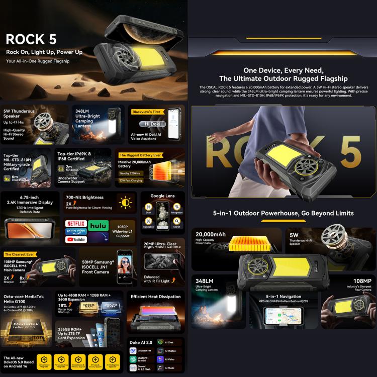 [HK Warehouse] Blackview ROCK 5 Rugged Phone, 12GB+256GB, 6.78 inch Android 16 Helio G100 MT8781 Octa Core, Network: 4G, OTG, NFC (Black) - British D'sire