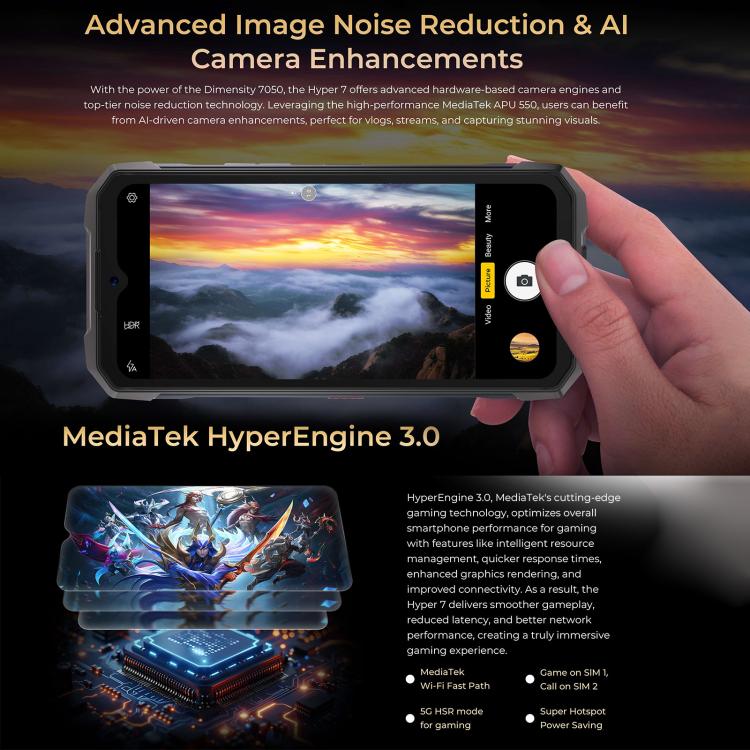 [HK Warehouse] HOTWAV Hyper 7 Rugged Phone, 8GB+256GB, 10800mAh, 6.6 inch Android 14 MediaTek Dimensity 7050 5G, Network: 5G, OTG, NFC (Punk Yellow) - British D'sire