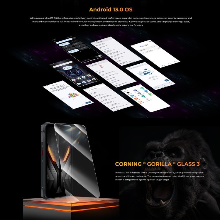 [HK Warehouse] HOTWAV W11 Rugged Phone, 6GB+256GB, Night Vision, 20800mAh, 6.6 inch Android 13 MT8788 Octa Core, Network: 4G, OTG, Recording Call (Cosmic Black) - British D'sire