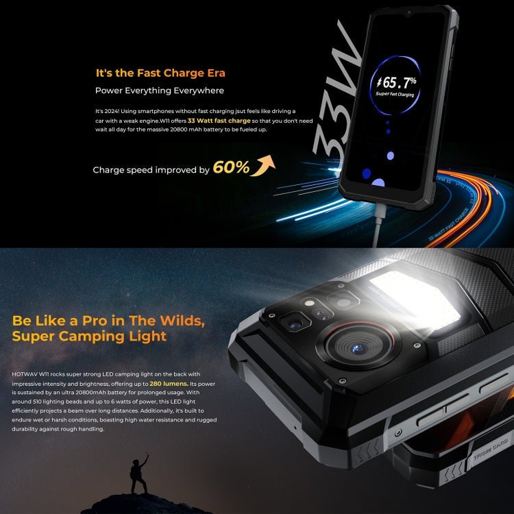 [HK Warehouse] HOTWAV W11 Rugged Phone, 6GB+256GB, Night Vision, 20800mAh, 6.6 inch Android 13 MT8788 Octa Core, Network: 4G, OTG, Recording Call (Cosmic Black) - British D'sire