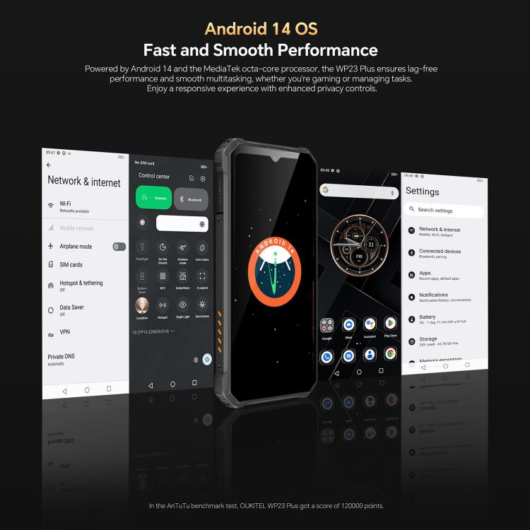 [HK Warehouse] Oukitel WP23 Plus Rugged Phone, 8GB+256GB, 6.52 inch Android 14.0Unisoc T606 Octa - core, NFC, OTG, Network: 4G (Black) - British D'sire