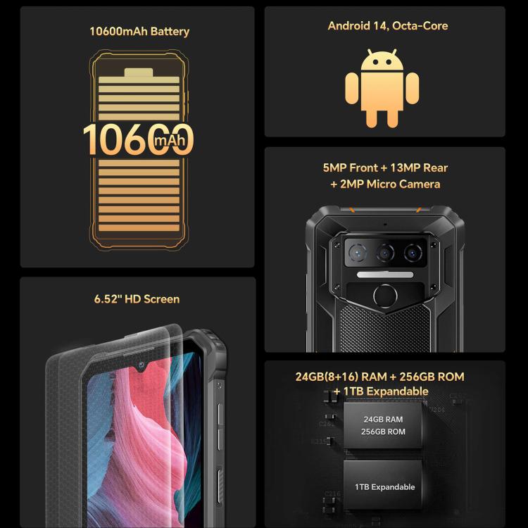 [HK Warehouse] Oukitel WP23 Plus Rugged Phone, 8GB+256GB, 6.52 inch Android 14.0Unisoc T606 Octa - core, NFC, OTG, Network: 4G (Orange) - British D'sire