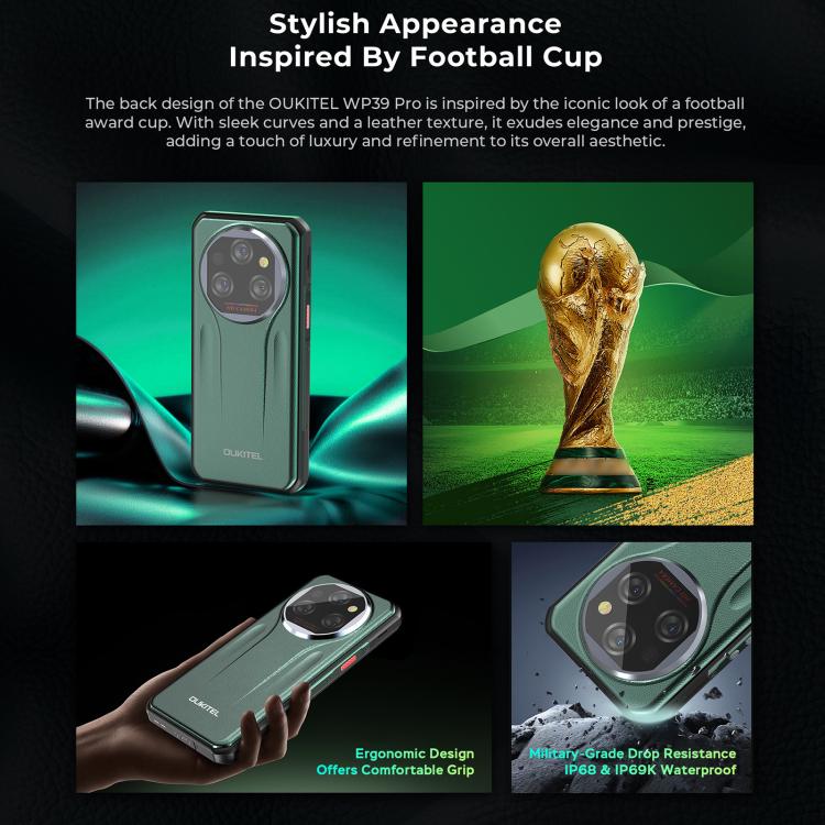 [HK Warehouse] Oukitel WP39 Pro 5G Rugged Phone, 12GB+512GB, Night Vision, Fingerprint Identification, 6.6 inch Android 14 MediaTek Dimensity 6300 Octa Core, NFC, OTG, Network: 5G (Green) - British D'sire
