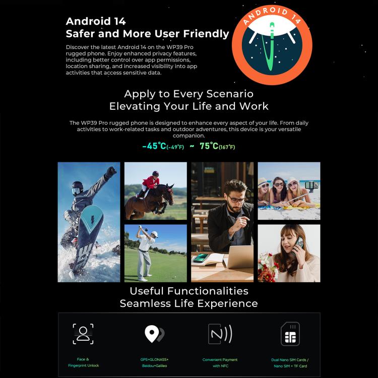 [HK Warehouse] Oukitel WP39 Pro 5G Rugged Phone, 12GB+512GB, Night Vision, Fingerprint Identification, 6.6 inch Android 14 MediaTek Dimensity 6300 Octa Core, NFC, OTG, Network: 5G (Green) - British D'sire